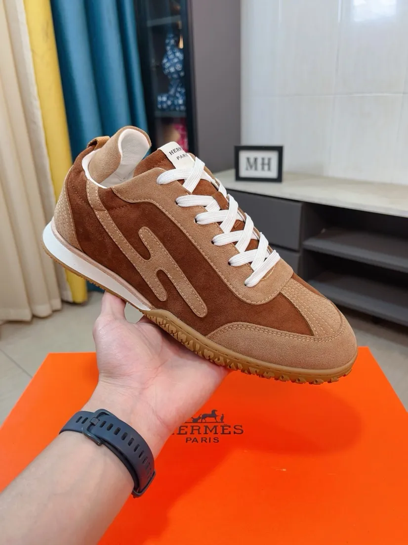 Men's shoes 💰480🌸🌸[HERMES] Hermès sneakers, the upper is made of calfskin and suede, imported materials, full of texture, the lightweight sole is decorated with contrasting patterns, creating a versatile fashion style. Size: 38-44, 45 customized